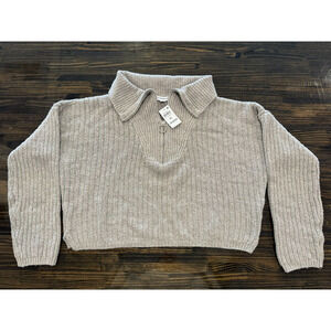 (NWT) And Now This- Beige Cropped Quarter Zip (Size- XL, New Condition W/ Tag)